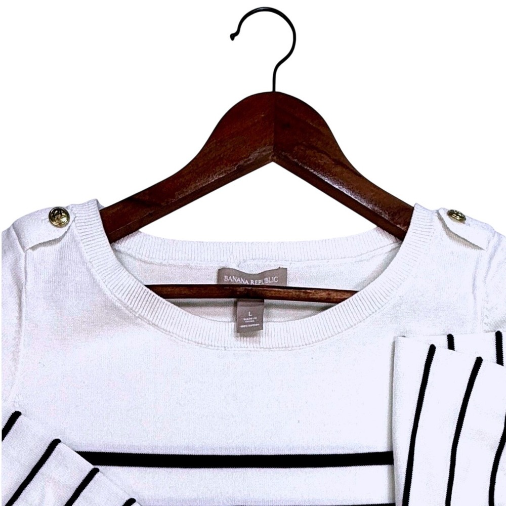 Banana Republic,‎ White Black Striped Knit Sweater, Women's Size L